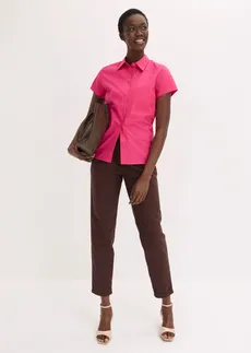 Popeline blouse met korte mouwen, Kleur: zwart