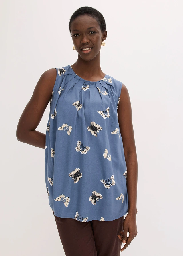 Blouse sans manches en viscose fluide • bleu fumé imprimé • product-page.page-title-suffix
