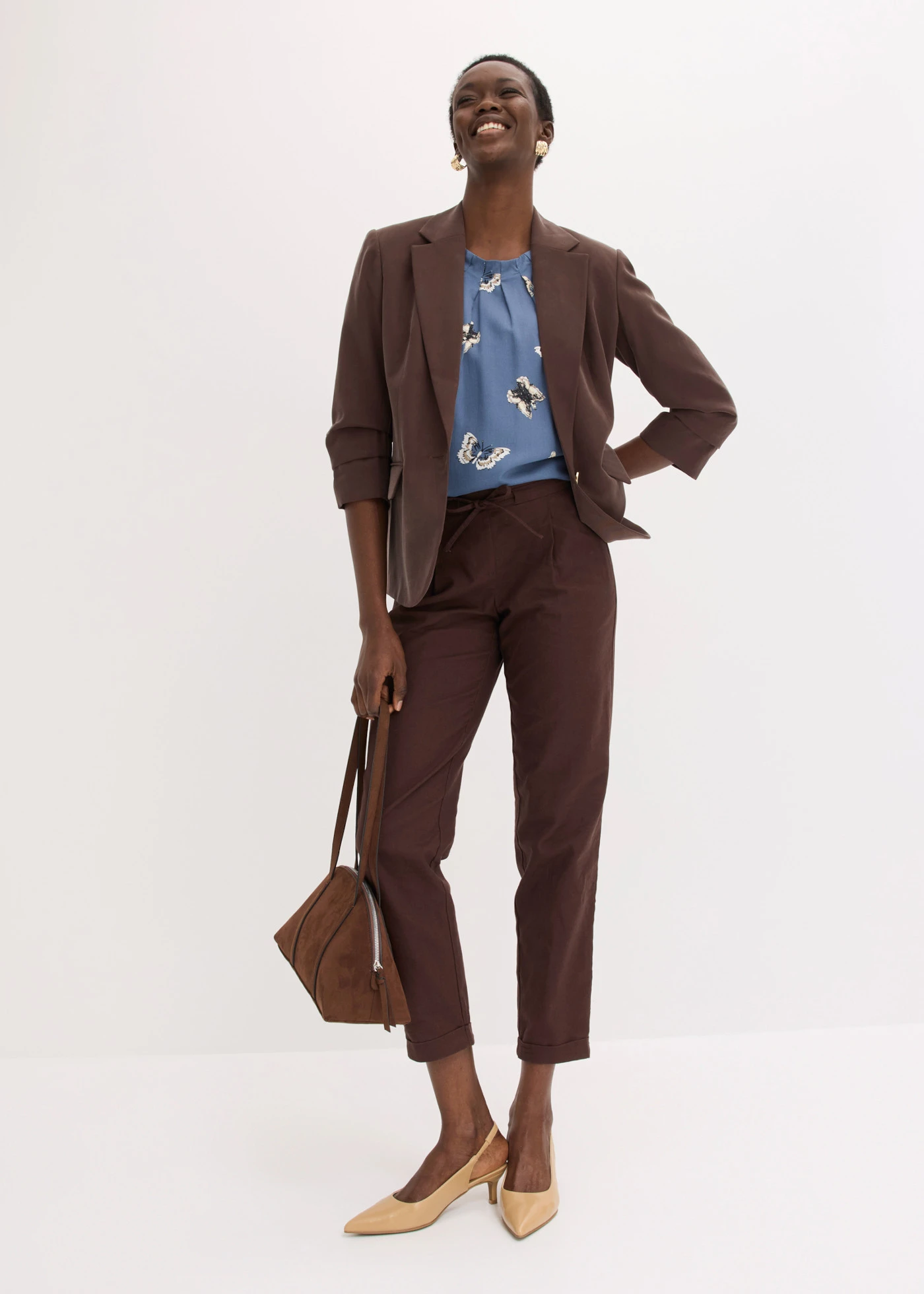 Blouse sans manches en viscose fluide • bleu fumé imprimé • Boutique bonprix