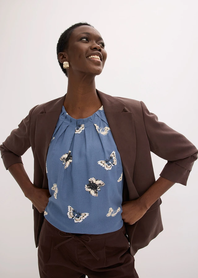 Blouse sans manches en viscose fluide • bleu fumé imprimé • product-page.page-title-suffix