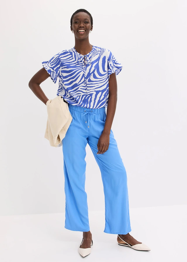 Pantalon à taille élastiquée en viscose, Couleur: bleu moyen