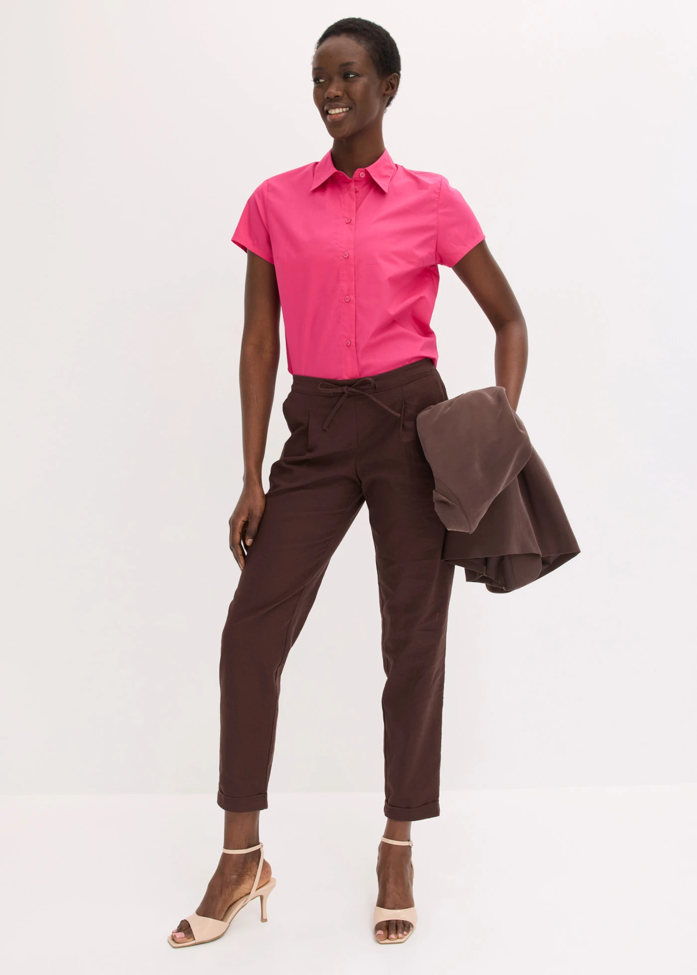 Pantaloni din in • maro închis • magazin bonprix