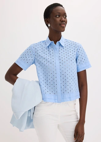 Blouse met broderie anglaise • lichtblauw • bonprix online shop