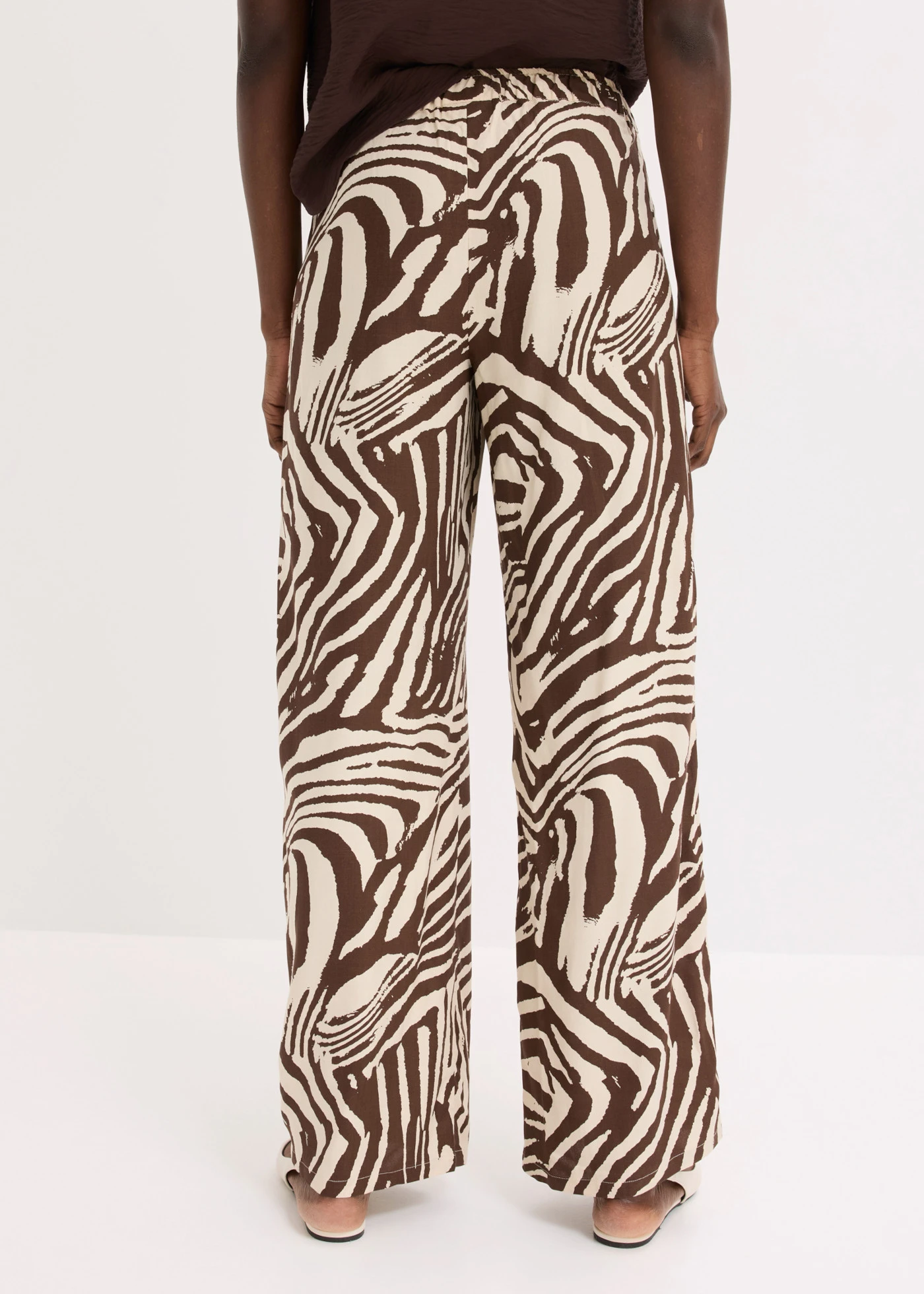 Viscose broek met elastische tailleband • bruin-lichtsand zebraprint • product-page.page-title-suffix