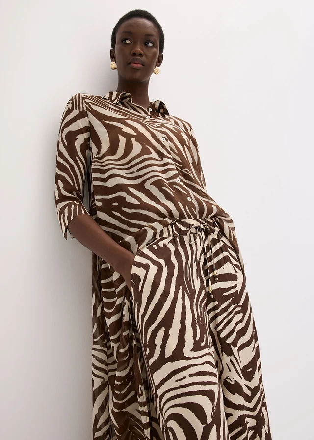 Viscose broek met elastische tailleband • bruin-lichtsand zebraprint • product-page.page-title-suffix