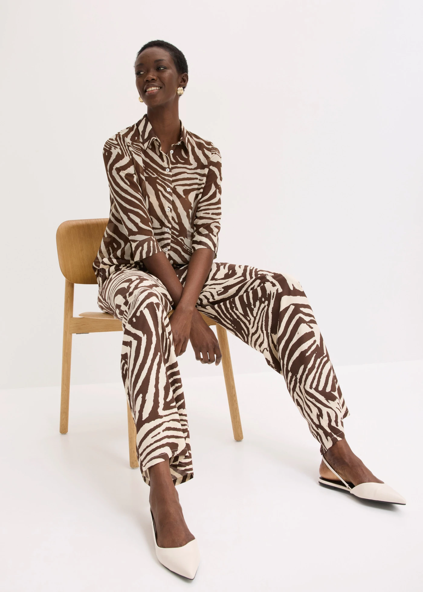 Viscose broek met elastische tailleband • bruin-lichtsand zebraprint • product-page.page-title-suffix