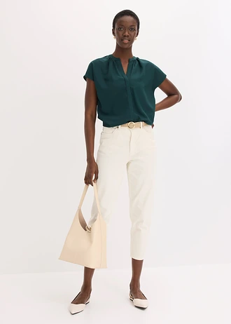Blouse met korte mouwen en blinde knoopsluiting • diepgroen • bonprix online shop