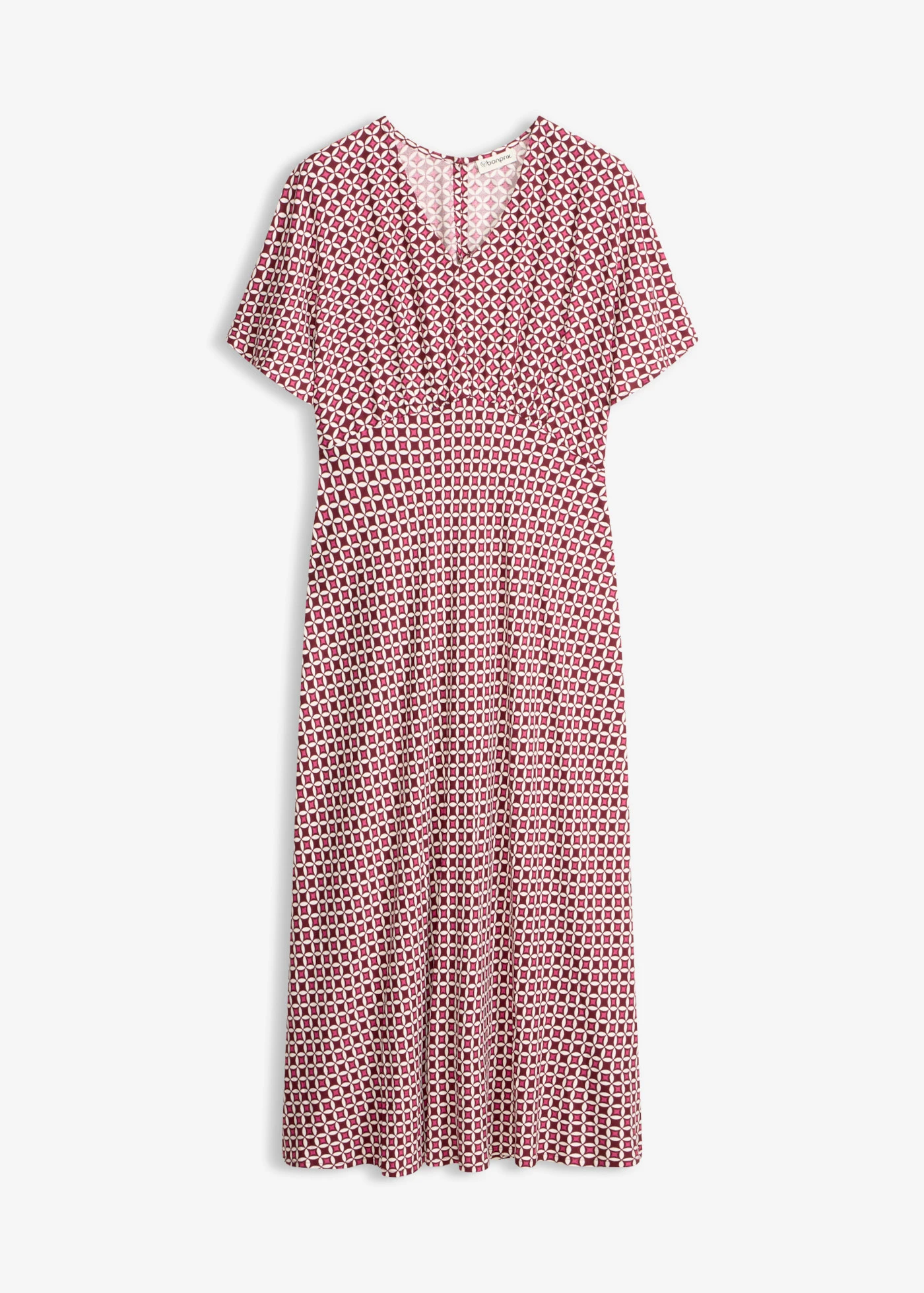 Šaty ze splývavé viskózy • rubínově červeno-pinklady s grafickým potiskem • bonprix obchod