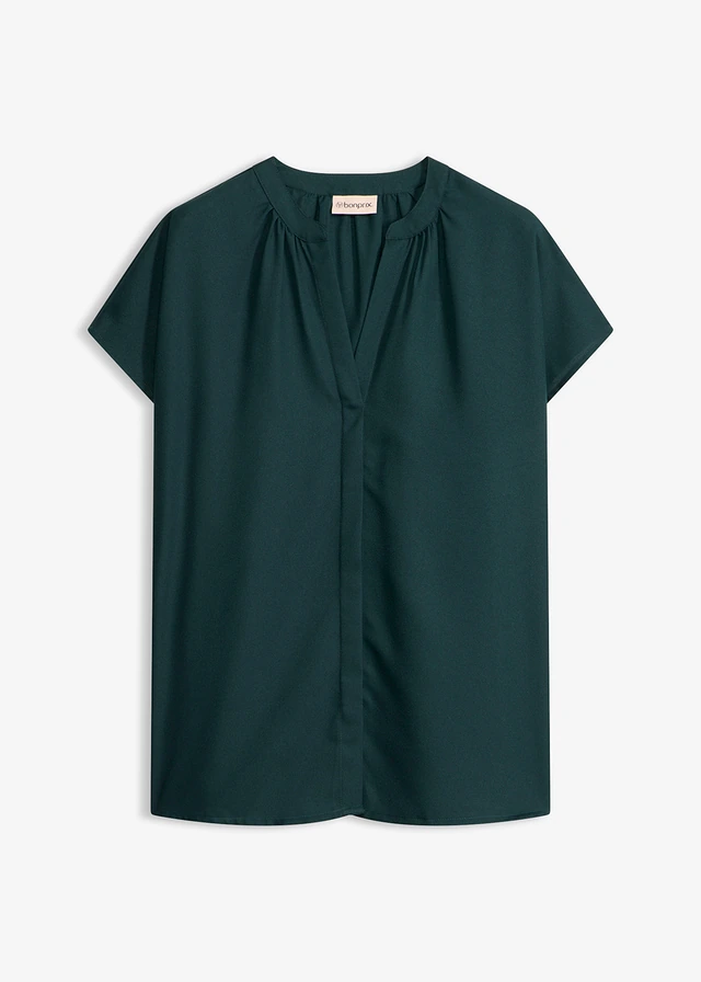 Blouse met korte mouwen en blinde knoopsluiting • diepgroen • bonprix online shop