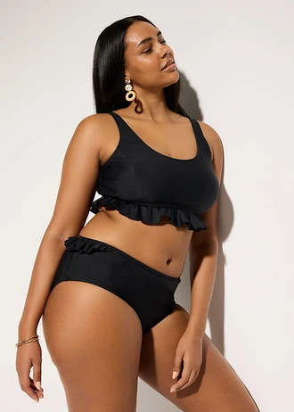 High waist bikinibroekje met ruches, sneldrogend • zwart • bonprix online shop