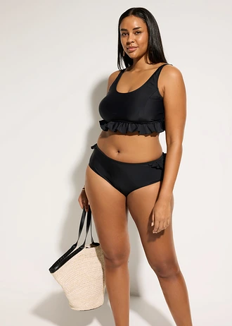 Figi bikini z wysoką talią i falbanką, szybkoschnące • czarny • sklep bonprix