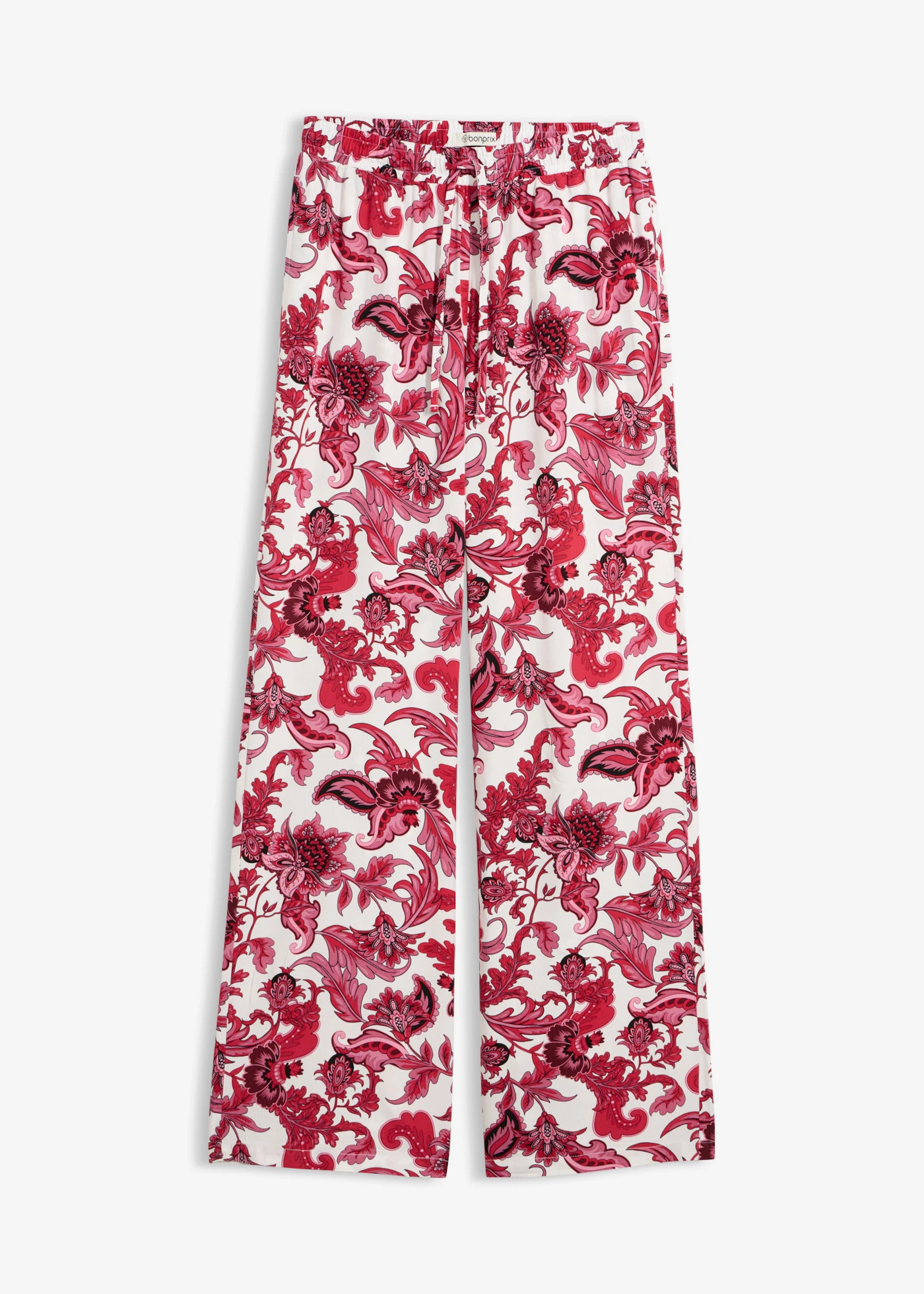 Pantalon large à pinces en viscose fluide • rouge érable/écru floral • product-page.page-title-suffix