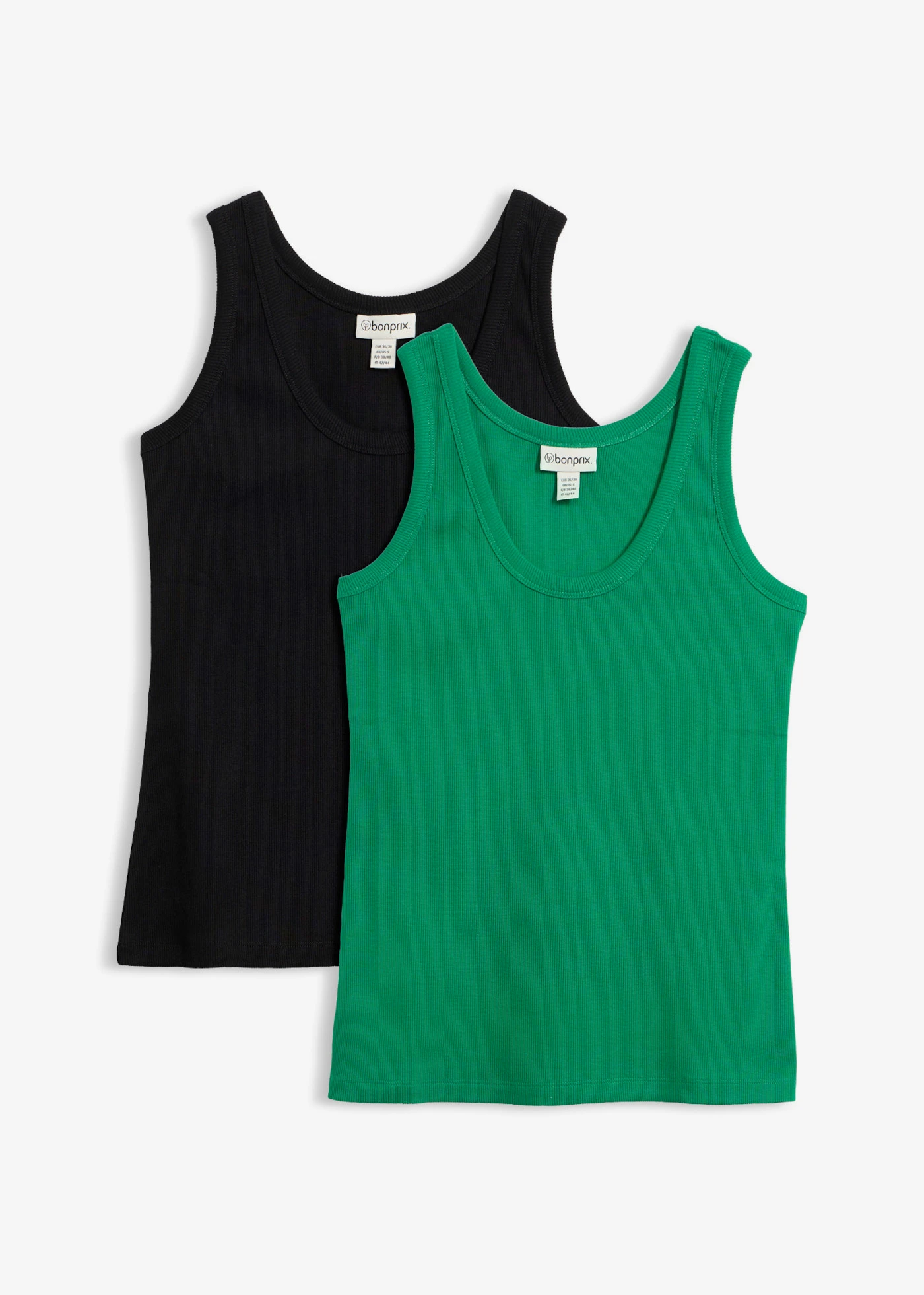 Prążkowany tank top z bawełną organiczną (2 szt.) • zieleń kamieni szlachetnych+czarny • sklep bonprix
