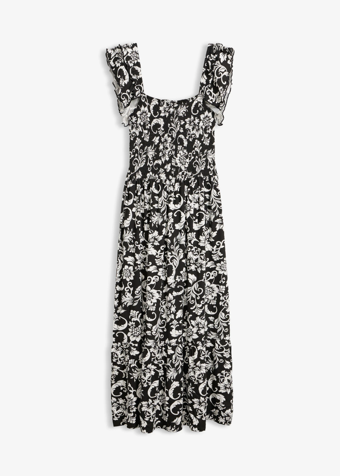 Robe midi en viscose extensible • noir/écru floral • product-page.page-title-suffix