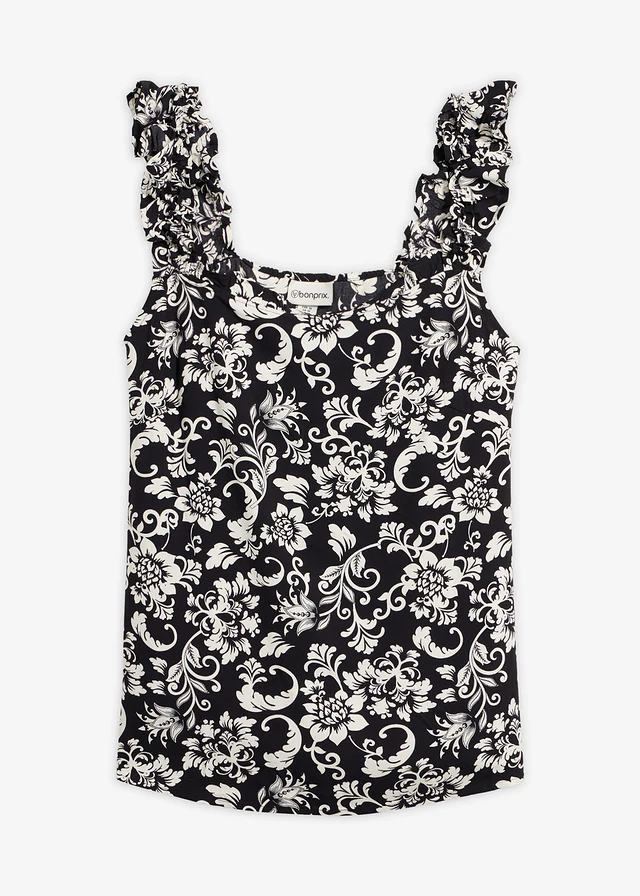 Blousetop van soepele viscose • zwart/wolwit gebloemd • product-page.page-title-suffix