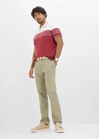 Polo en jersey 100% coton • blanc cassé/rouge désert rayé diagonal • Boutique bonprix