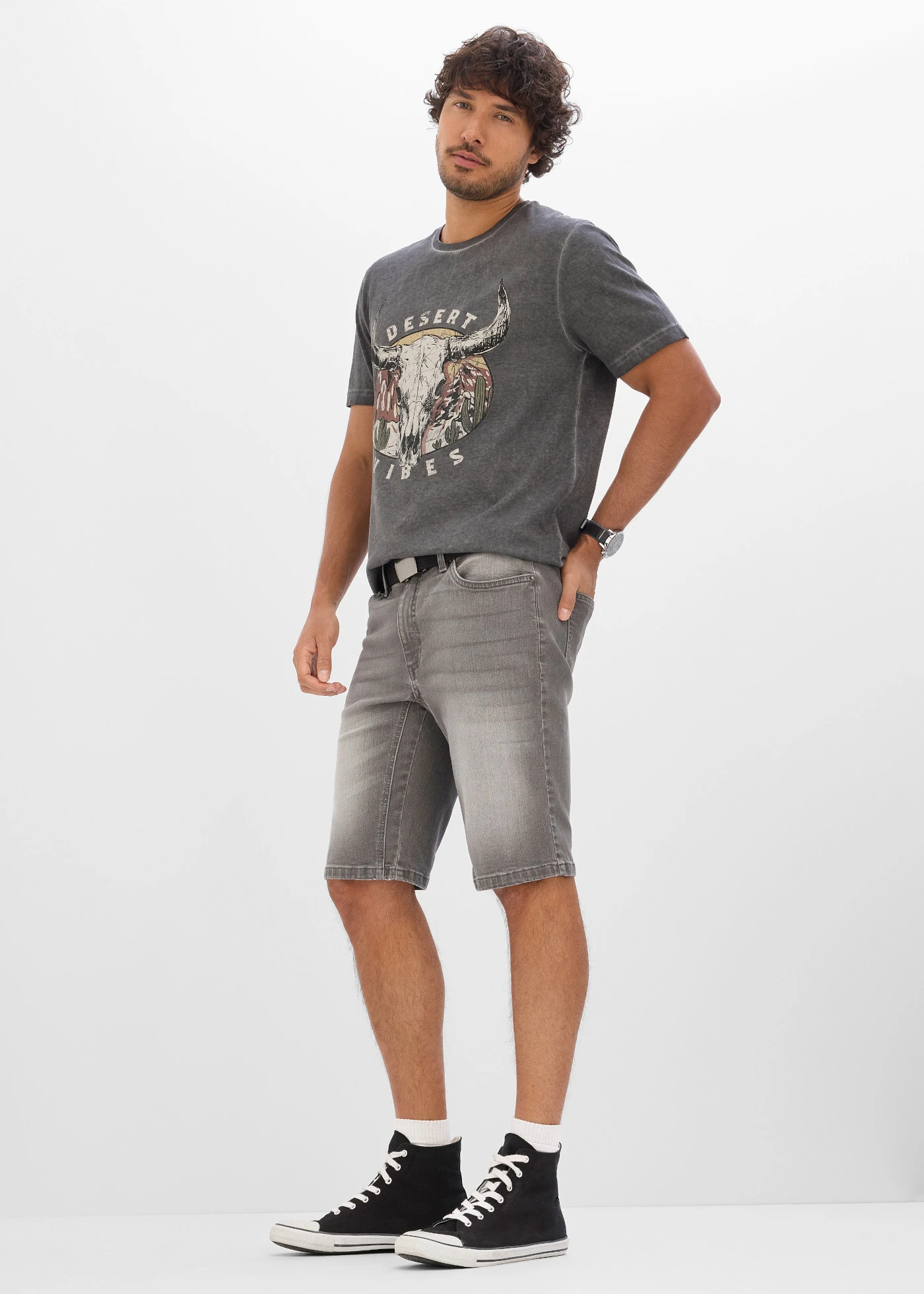 Bermudy jeansowe ze stretchem i wzmocnionym krokiem, regular fit • szary denim • sklep bonprix