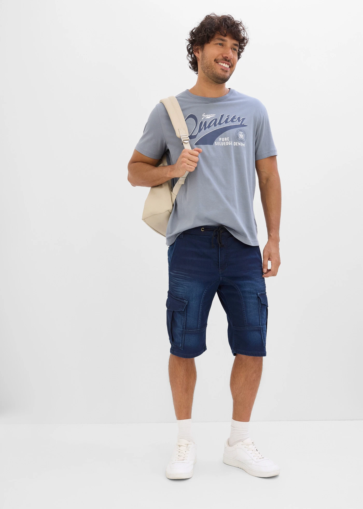 T-shirt van biologisch katoen (set van 2) • grijsgroen+rookblauw met print • bonprix online shop