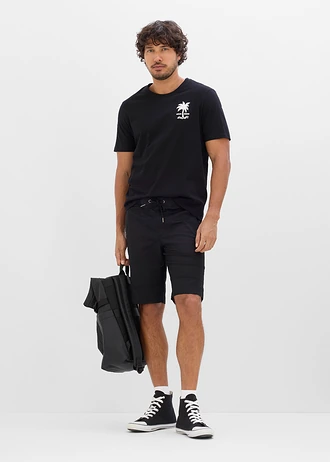 T-shirt van puur katoen, Kleur: zwart met print