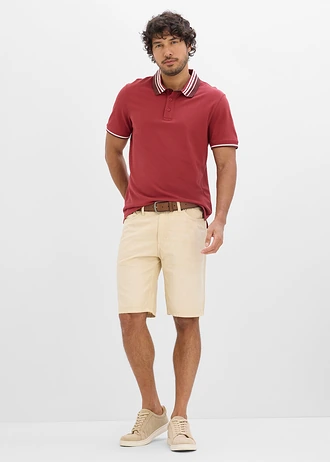 Lichte bermuda van coloured denim met elastische tailleband, regular fit, Kleur: lichtsand