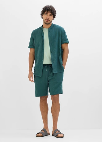 Overhemd en short van mousseline (2-dlg. set), Kleur: diepgroen