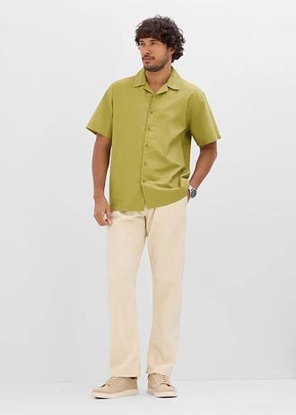 Overhemd met linnen en korte mouwen, loose fit • goud olijfgroen • bonprix online shop