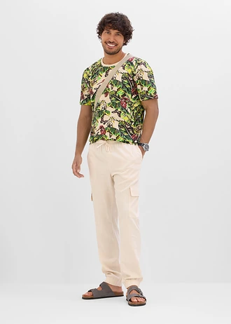 Cargo joggingbroek van een verkoelende linnenmix, Kleur: sandbeige