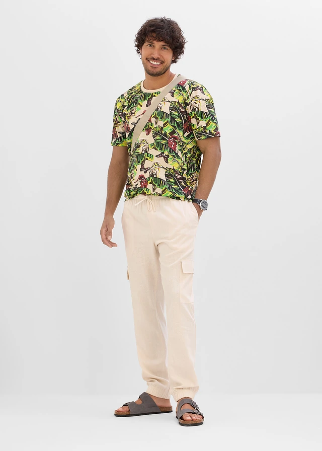 Cargo joggingbroek van een verkoelende linnenmix, Kleur: sandbeige