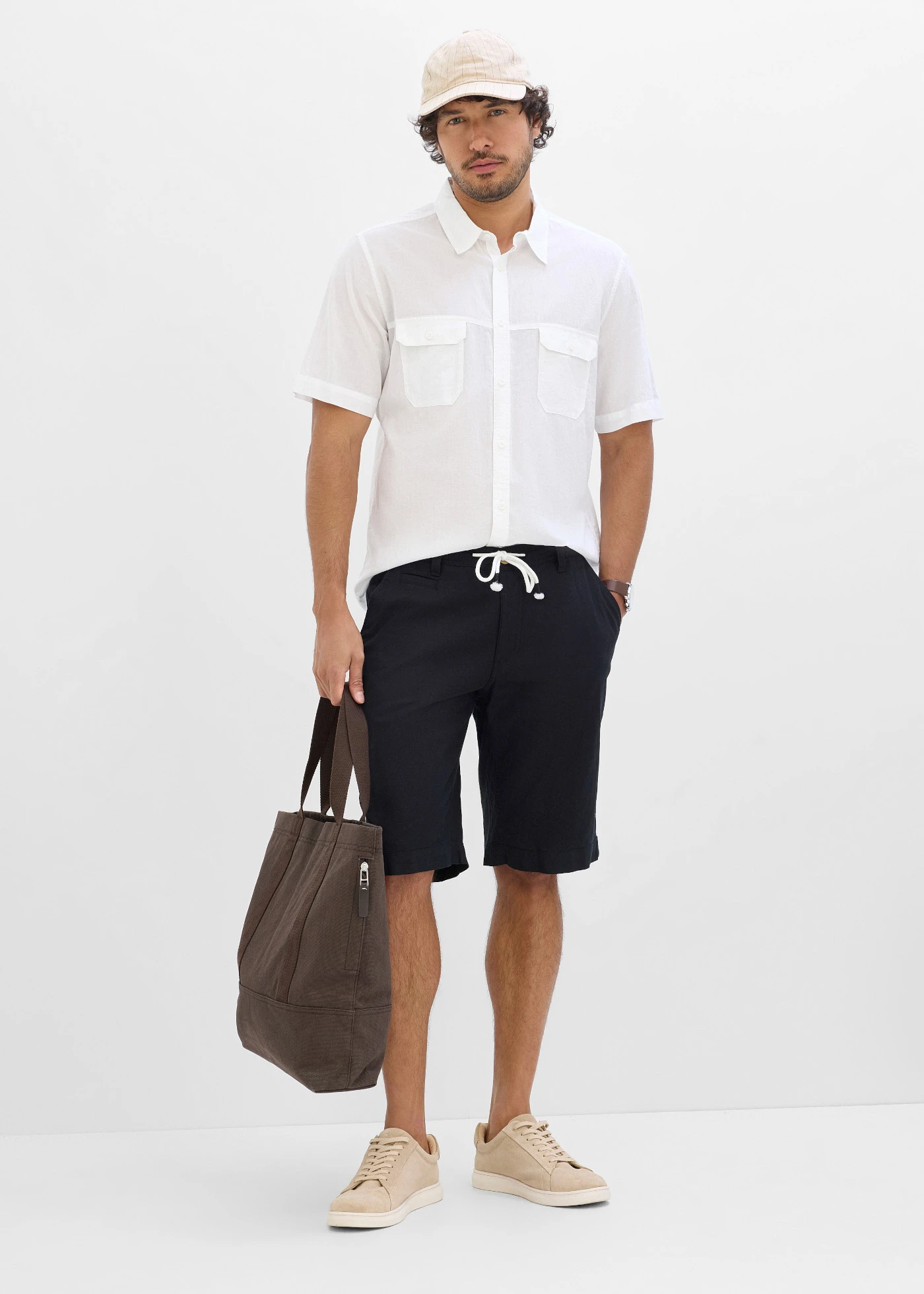 Bermude din mix lejer cu in, Regular Fit • negru • magazin bonprix