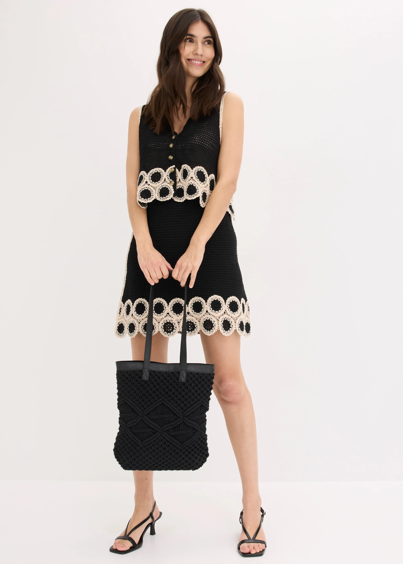 Geantă shopper din macrame • negru • magazin bonprix