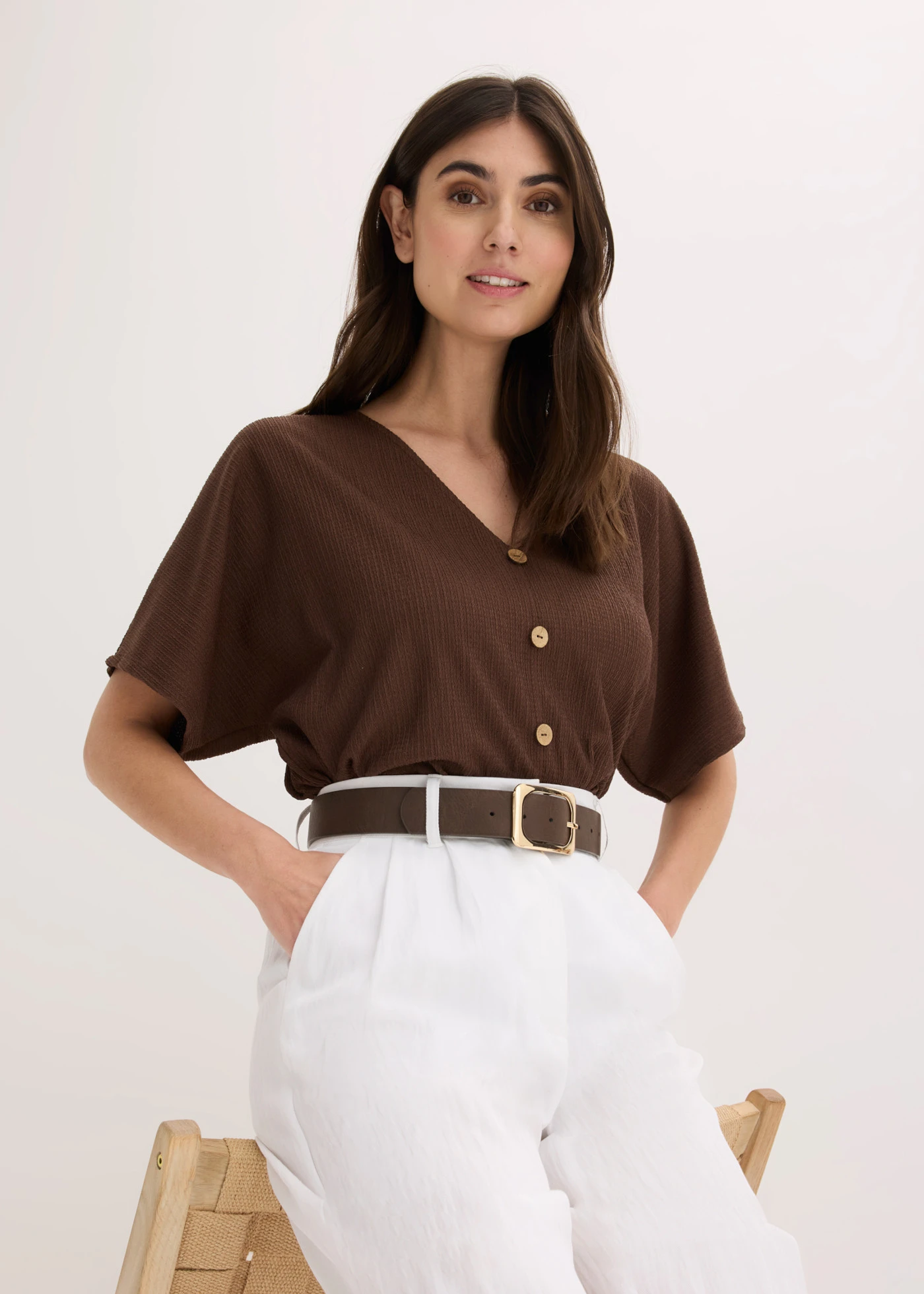 Ceinture à boucle dorée • marron foncé-doré • Boutique bonprix