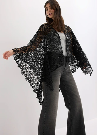 Poncho din dantelă croșetată • negru • magazin bonprix