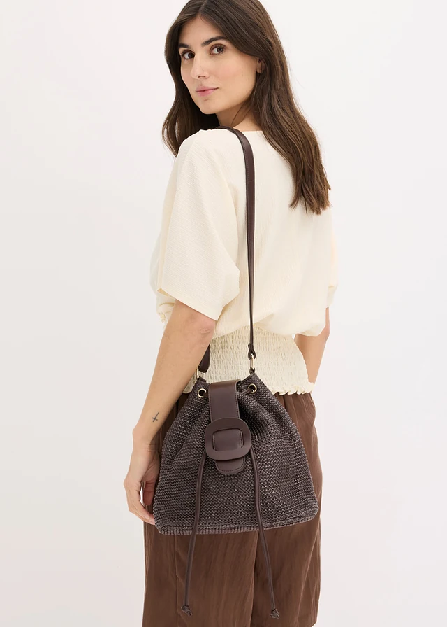Geantă stil sac, aspect de pai • maro închis • magazin bonprix
