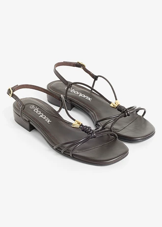 Sandale cu barete, cu detalii metalice, culoare: maro închis