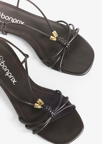 Sandały z paseczkami z metalicznymi detalami • ciemnobrązowy • sklep bonprix