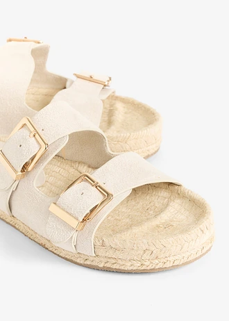 Slippers in raffialook, Kleur: lichtsand