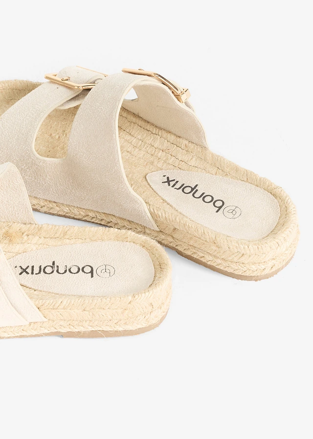 Slippers in raffialook, Kleur: lichtsand
