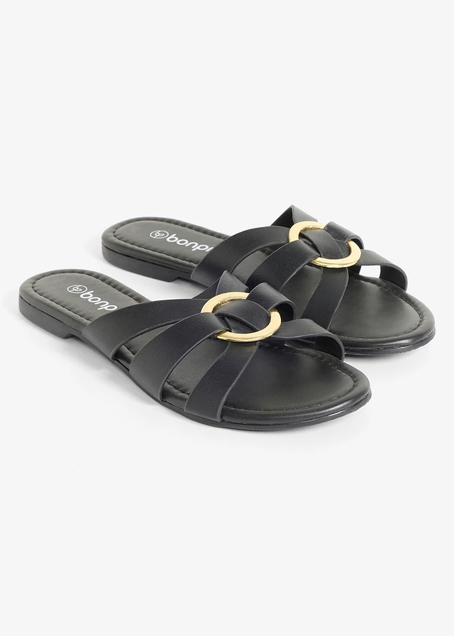 Mules avec anneau décoratif, Couleur: noir