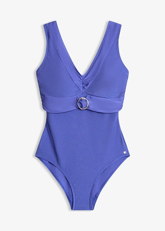 Geribd badpak van glanzende stof, Kleur: blauw