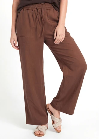 Pantalon large et fluide en lyocell mélangé, Couleur: marron