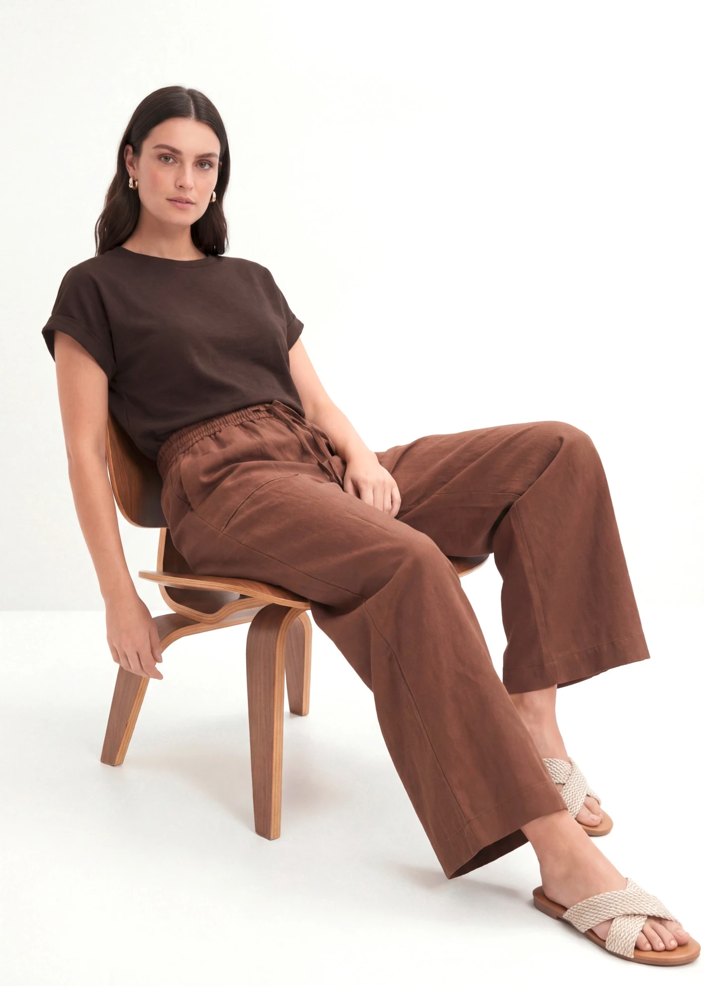 Culotte nohavice z padavého lyocell-mixu • hnedá • obchod bonprix