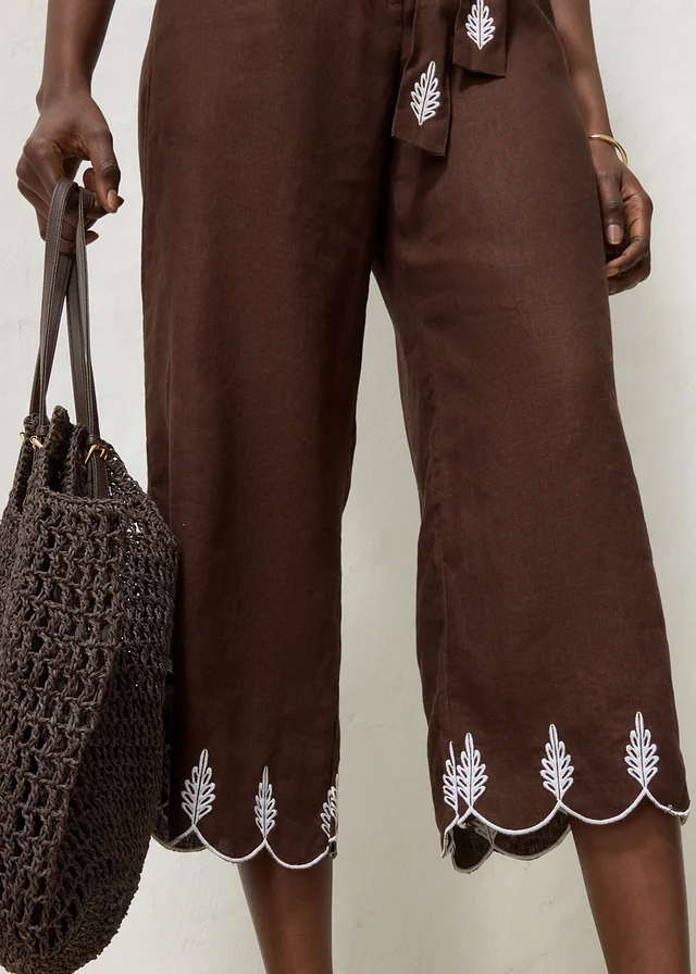 Jupe-culotte en lin avec ceinture • marron foncé • Boutique bonprix
