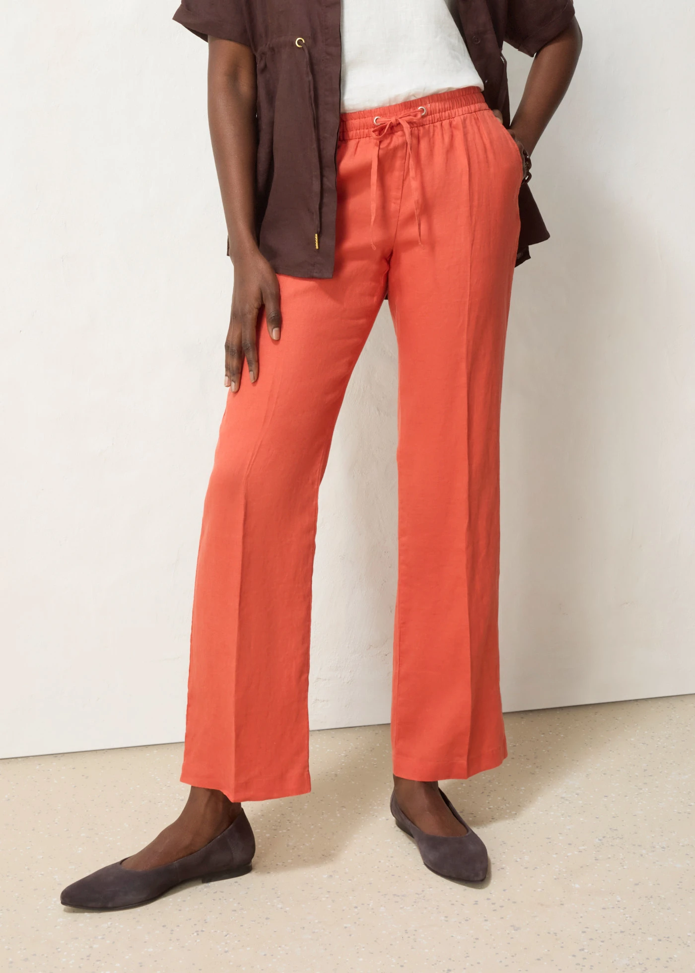 Pantalon taille élastiquée 100% lin • brique • Boutique bonprix