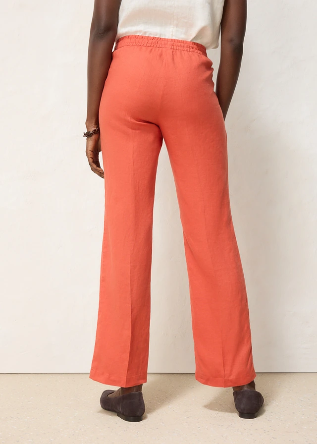 Pantalon taille élastiquée 100% lin, Couleur: brique