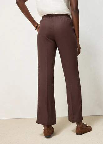 Pantaloni cu elastic și șiret în talie, din in 100% • maro închis • magazin bonprix