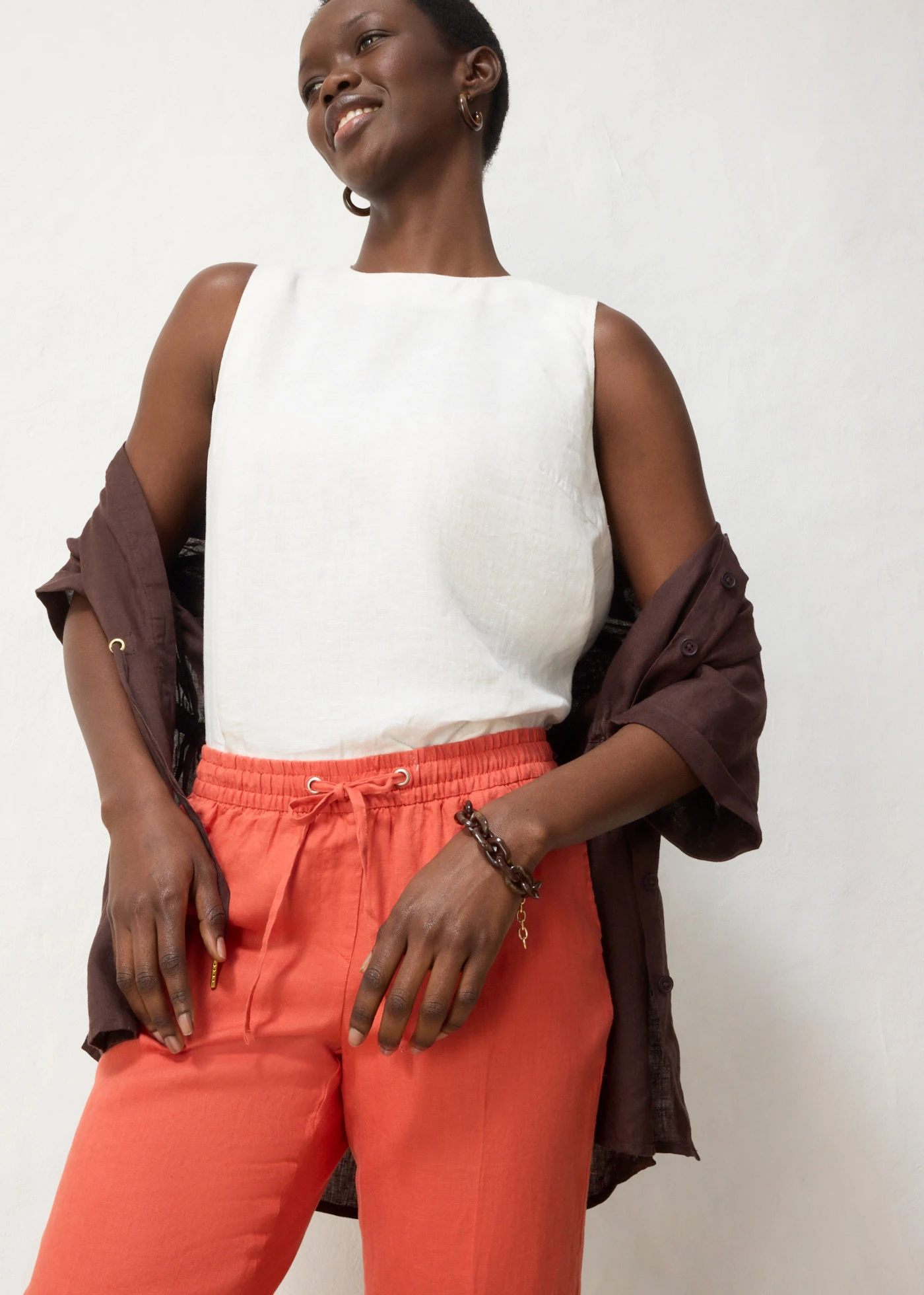 Pantalon taille élastiquée 100% lin • brique • Boutique bonprix