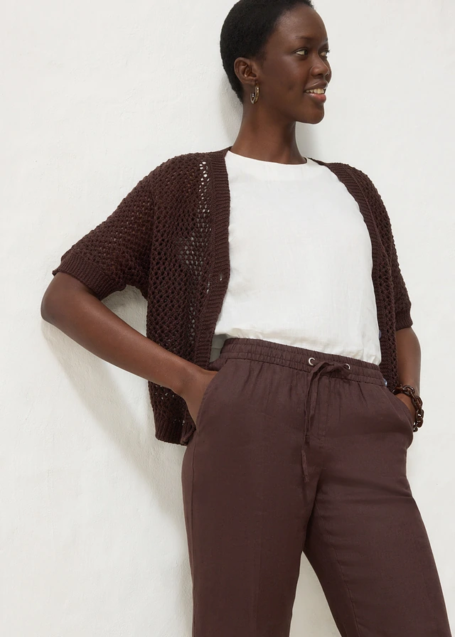Pantalon taille élastiquée 100% lin • marron foncé • product-page.page-title-suffix
