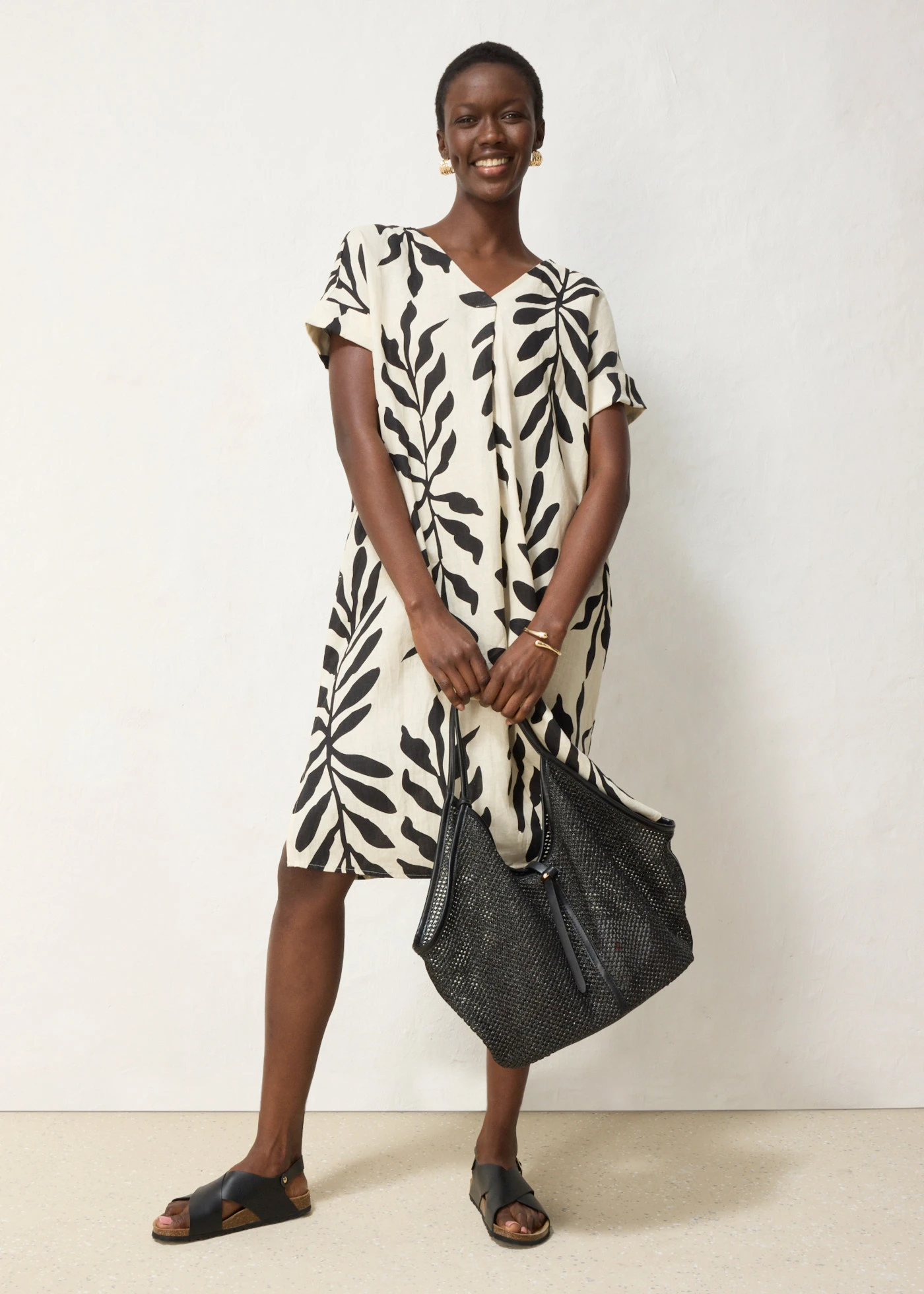 Robe caftan 100 % lin • sable clair-marron foncé imprimé • product-page.page-title-suffix