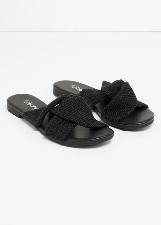 Slippers met een knoopdetail • zwart • bonprix online shop