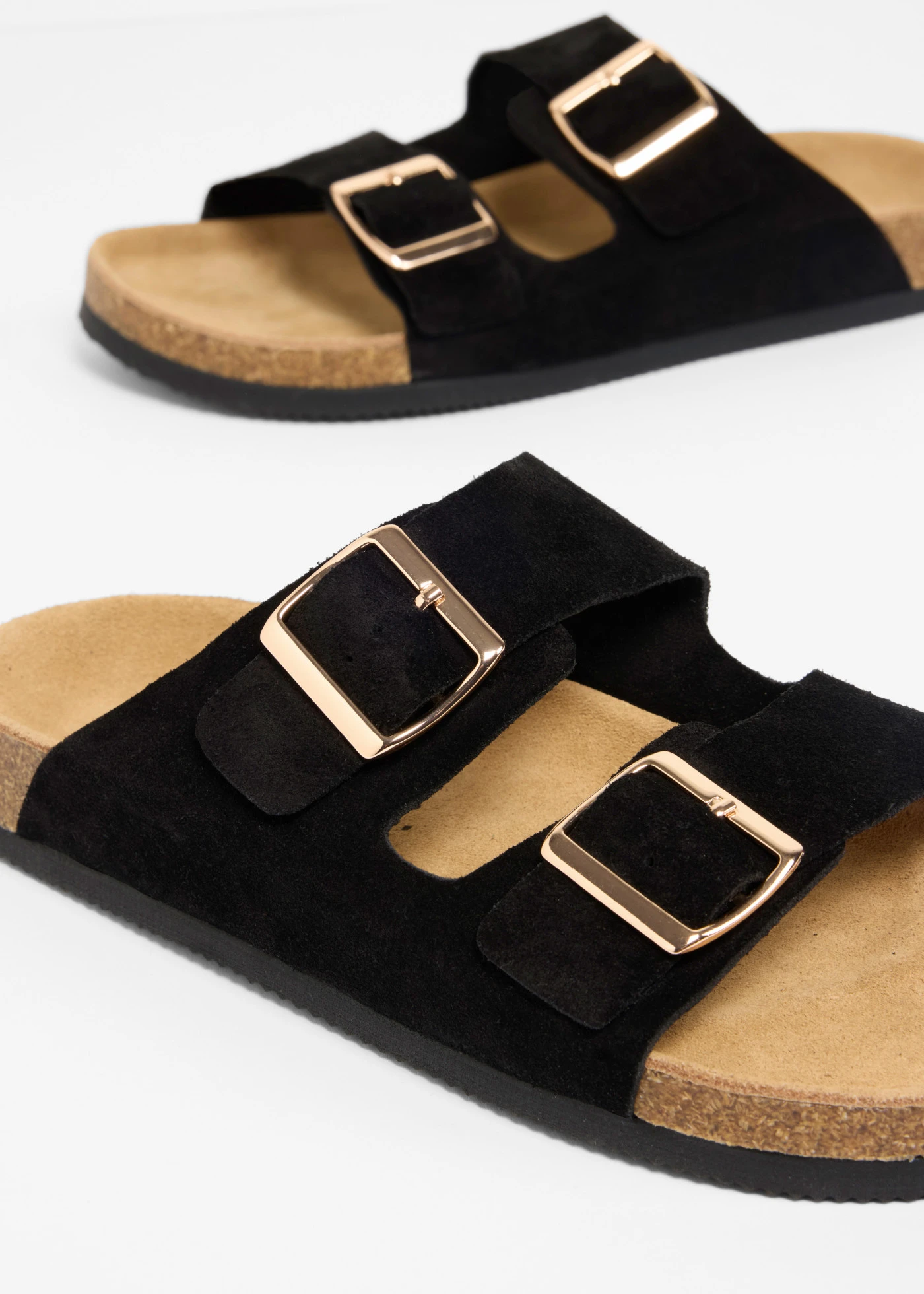 Klapki ze skóry welurowej • czarny • sklep bonprix